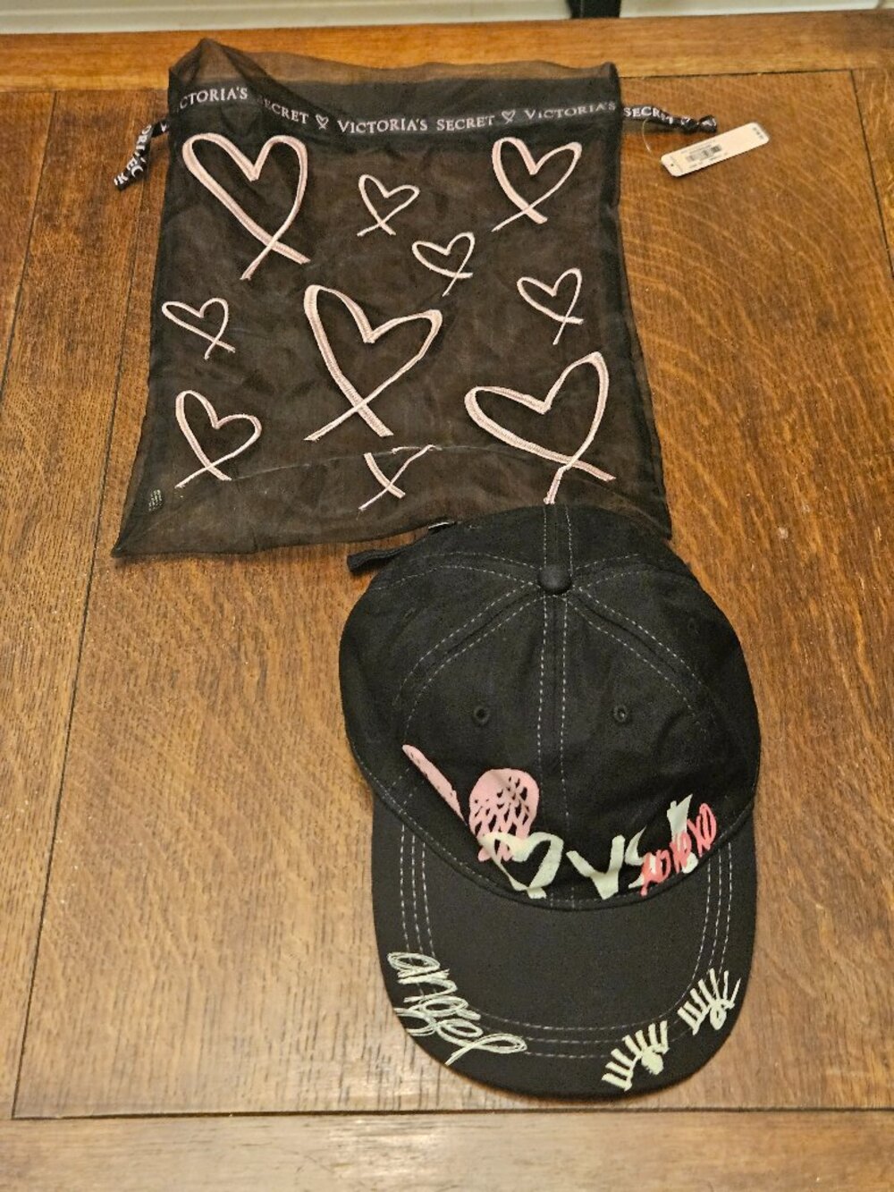 Victoria's Secret Black XOXO Angel Hat. Adjustable Strap & Lingerie Bag